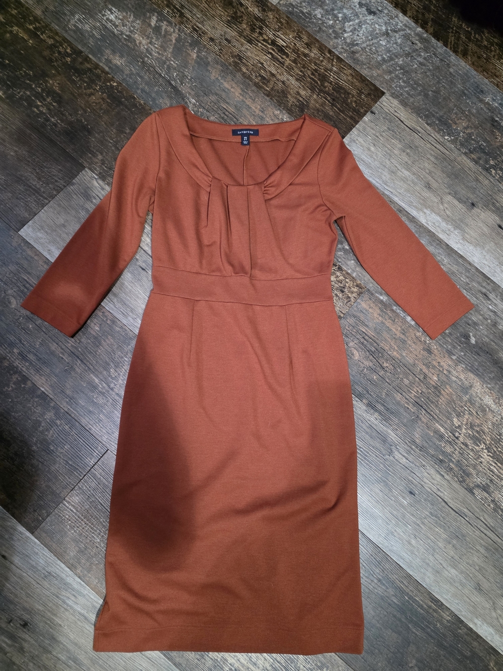 Lands' End Rust Orange Long Sleeve Ponte Sheath Dress